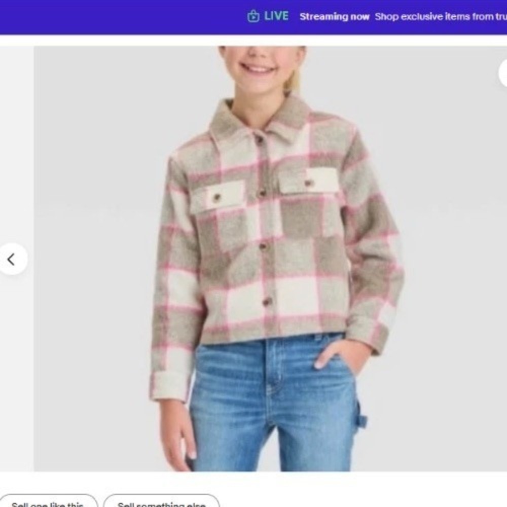 Cat & Jack Plaid Button Down Shirt Jacket for Girls Medium 8 Brown Pink White